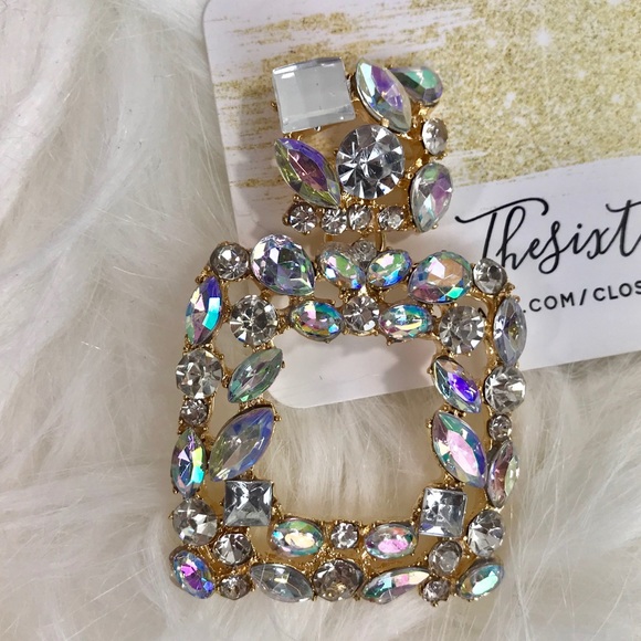 Geometric Rhinestone Crystal Statement Earrings - Picture 4 of 7